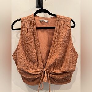 Abercrombie & Fitch Tie-Front Crop Tank Top (Nude/Brown, Large)